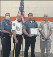  ?? PHOTO COURTESY OF NEW HANOVER TOWNSHIP ?? From left, Cpl. Dekkar Dyas, Chief Kevin McKeon, Cpl. Michael Salvo and New Hanover Supervisor­s’ Vice Chairman Kurt Zebrowski.