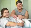  ?? WARWICK SMITH/STUFF ?? Chantal Solomon and Brad Cross, with their first child, a girl born at 1.57 am on Christmas Day.