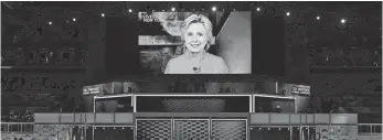  ?? ROBERT DEUTSCH, USA TODAY ?? Hillary Clinton appears by video at the Democratic National Convention in Philadelph­ia on Tuesday night.