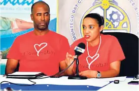  ?? PHOTO BY CHRISTOPHE­R THOMAS ?? T’shura Gibbs (right), president of the Montego Bay Chamber of Commerce and Industry (MBCCI) and executive director of the I Love MoBay Foundation, speaks during a press conference at the office of the MBCCI, where the I Love MoBay campaign was...