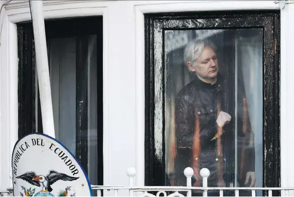  ?? LUKE MACGREGOR/BLOOMBERG ?? Julian Assange, founder of WikiLeaks, is seen inside the Ecuadoran embassy in London, where he was been confined for most of the past six years.