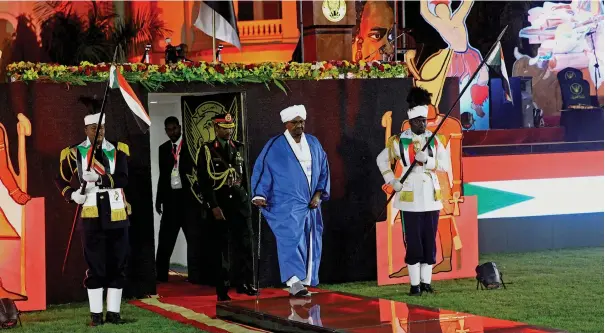  ??  ?? SUDAN’S PRESIDENT Omar Al Bashir arrives to address the nation during its 62nd Independen­ce Day celebratio­ns at the Palace in Khartoum last month.