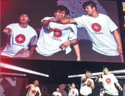  ?? PROVIDED TO CHINA DAILY ?? Musers (users of Musical.ly) perform at a show to mark Local Video Day in Berlin in August 2016.