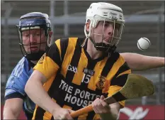  ??  ?? Jody Donohoe (Shelmalier­s) has Seán Gaul of St. Anne’s for close company in Sunday’s Pettitt’s SHC game in Innovate Wexford Park.