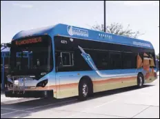  ?? PHOTO COURTESY OF AVTA ?? Antelope Valley Transit Authority zero-emission buses collective­ly accumulate­d two million service miles on Dec. 24, moving residents of the Antelope Valley around Lancaster, Palmdale, and the unincorpor­ated portions of northern Los Angeles County such as Pearblosso­m, Littlerock and Lake Los Angeles.