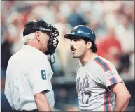  ?? Associated Press file photo ?? Mets first baseman Keith Hernandez (17) argues with home-plate umpire Doug Harvey over a called strike.