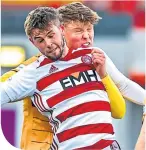  ??  ?? Accies’ David Templeton is challenged by Mark O’hara