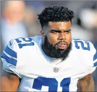  ?? AP PHOTO ?? This is an Aug. 3, 2017, file photo showing Dallas Cowboys running back Ezekiel Elliott on the field prior to the Pro Football Hall of Fame NFL preseason game in Canton, Ohio.