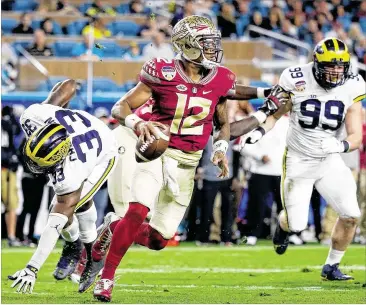  ?? CHRIS TROTMAN / GETTY IMAGES ?? Sophomore quarterbac­k Deondre Francois took some major hits last season as the offensive line gave up 36 sacks. That must change if Francois is going to make it through the season in one piece.