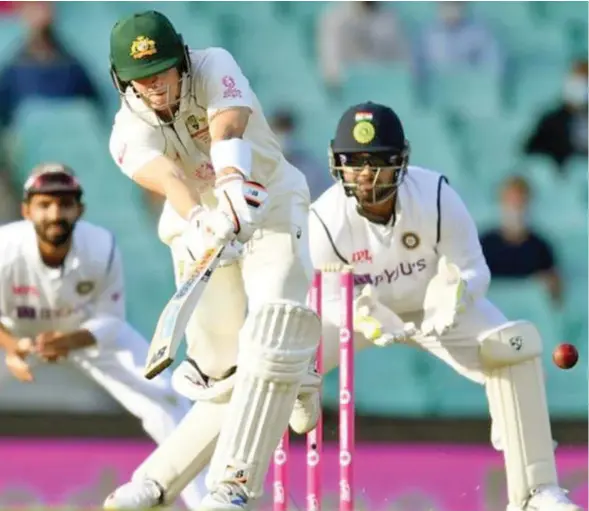  ?? Photo: FOX SPORTS ?? Australian star batsman Steven Smith in control at the crease against India at the Sydney Cricket Ground on January 8, 2021.