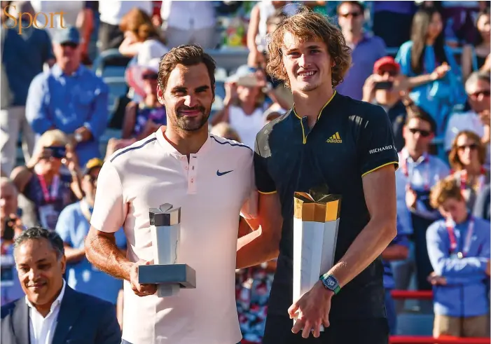  ?? FOTO: AFP / LEHTIKUVA/ MINAS PANAGIOTAK­IS ?? EN LEGENDAR OCH EN BLIVANDE SåDAN? Roger Federer hör till favoritern­a i US Open, liksom Alexander Zverev från Tyskland.