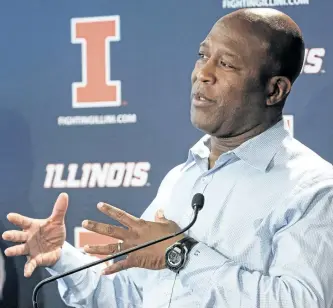 ?? ROBIN SCHOLZ/ASSOCIATED PRESS FILES ?? Illinois football coach Lovie Smith took over a team with some talent, but little depth and big questions at key positions. The former NFL coach has breathed life back into Illini football.