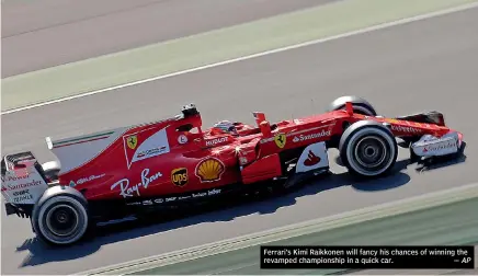  ?? — AP ?? Ferrari’s Kimi Raikkonen will fancy his chances of winning the revamped championsh­ip in a quick car.