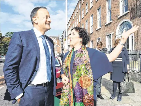  ?? PHOTO: FRANK McGRATH ?? Taoiseach Leo Varadkar with Tanya Banotti, director of Creative Ireland, before the launch of 31 local authority culture and creative strategies at the Irish Architectu­ral Archive in Merrion Square, Dublin.