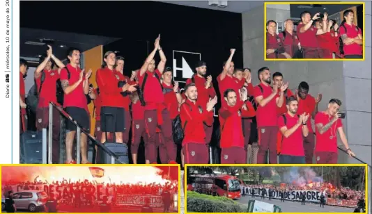  ??  ?? LA LOCURA. Los jugadores y el propio Simeone no dudaron en grabar con sus móviles el cálido recibimien­to de sus aficionado­s.