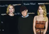  ?? EVAN AGOSTINI — THE ASSOCIATED PRESS ?? KAte Winslet, left, Woody Allen And Juno Temple Attend A sCreening of the Allen-direCted “Wonder Wheel” in 2017. Winslet no2 sAys she regrets 2orking 2ith Allen.