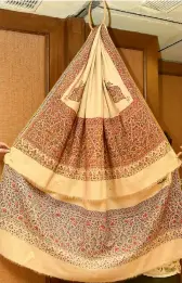  ??  ?? This shawl has a different colour on either side (blue on one, red on the other side) and is called Do Rokha, Do Ranga. This is around 150-200 years old, and is priced around `10 lakh