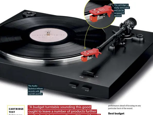  ??  ?? The Audio Technica imbues records with warmth and life The cartridge is easily removable and can be swapped if desired