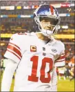  ?? Associated Press file photo ?? While not a certainty, Eli Manning’s time with the Giants may be nearing an end.