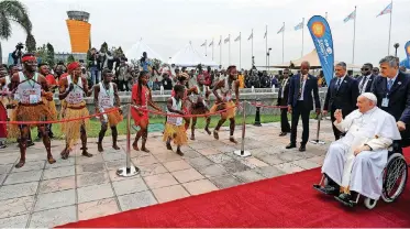  ?? | Reuters ?? POPE Francis arrives for his apostolic journey, in Kinshasa, Democratic Republic of Congo, yesterday.