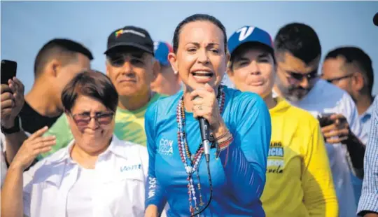  ?? AFP ?? La líder opositora María Corina Machado, que eligió a Corina Yoris como su reemplazo, no estaría dispuesta a endosar sus votos a algún otro postulante.