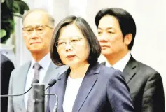  ??  ?? Tsai speaks to the media after Burkina Faso ended diplomacy relationsh­ip with Taiwan. — Reuters photo