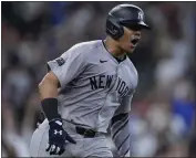  ?? KEVIN M. COX – THE ASSOCIATED PRESS ?? The Yankees' Juan Soto is fired up after hitting a go-ahead RBI single in the ninth inning against the Astros on Sunday.