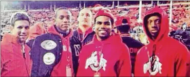  ?? CONTRIBUTE­D BY OHIO STATE ?? Buckeyes director of player personnel Mark Pantoni (from left) with 2013 recruits and future NFL first-round draft picks Darron Lee, Joey Bosa, Ezekiel Elliott and Eli Apple.