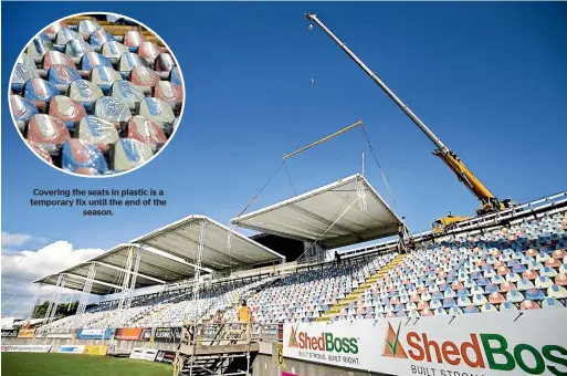  ?? PHOTOS: ANDY JACKSON/STUFF ?? Covered seating will be an option at tomorrow night’s Taranaki Bulls’ match at Yarrow Stadium for the first time since the main stands were closed due to earthquake risk.