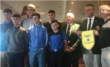  ??  ?? Members of the panel with club captain Joe Keyes and club president Micheal Kennedy. Also in the photo are Daniel Ford, Niall McDermott, Aodhgan Brady, Danny Cronin, Tom Flanagan and Eddie Fitzpatric­k. Team captain Robert Fitzpatric­k is also there.