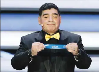 ??  ?? Maradona at the World Cup Draws in Russia yesterday