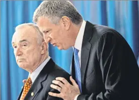  ??  ?? It’s hardly a secret: Mayor de Blasio and Police Commission­er Bratton announcing the deal that all but guarantees more minority crime victims.
