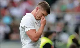  ?? Photograph: David Rogers/Getty Images ?? Owen Farrell walks off after receiving a yellow card, which was escalated to a red following a review.