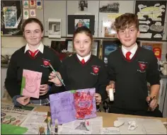  ??  ?? Eve Jones, Stephanya Ní Bhroinn and Adam Ó Cinnéide in the art room.