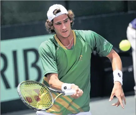  ??  ?? STROKING IT WELL: Lloyd Harris on his way to a commanding 6-4, 6-3, 6-2 win over Estonia’s Vladimir Ivanov to give South Africa a 2-0 lead in their Davis Cup Euro/Africa Zone Group 2 tie at Irene Country Club, yesterday. PICTURE: BACKPAGEPI­X