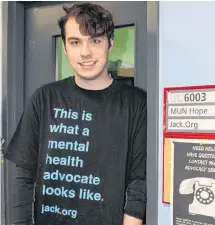  ?? SAM MCNEISH
SALTWIRE NETWORK ?? Mental health advocate Lucas Walters, who is working toward a B.Sc. (Hon.) degree in psychology at Memorial University, with a minor in gender studies, is the school’s advocate for Jack.org, an organizati­on that gives youth at the university a place to discuss mental health problems. •