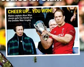  ??  ?? CHEER UP... YOU WON! Wales captain Alun Wyn Jones gets his hands on the Doddie Weir trophy