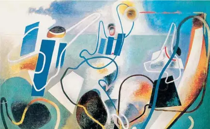  ??  ?? Angeli della terra:
un dipinto del 1936 realizzato dall’artista Guido Prampolini, esponente del futurismo nato a Modena nel 1894 e morto a Roma nel 1956