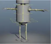  ??  ?? 26 squash and stretch With this setup you can change the operation attribute on the Condition node to alter how the limb reacts when moved; you can make it squash as well as stretch.