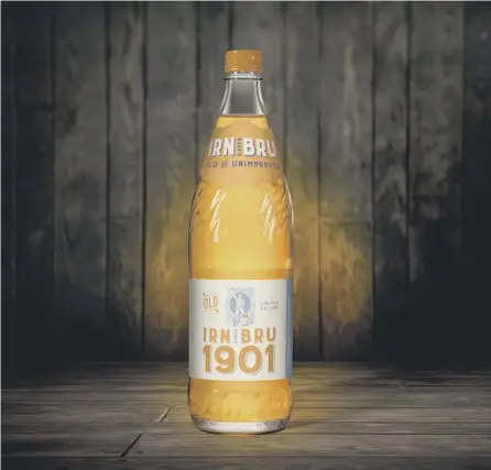  ??  ?? 0 The limited edition Irn-bru 1901 drink features the famous Barrs strongman – but no caffeine