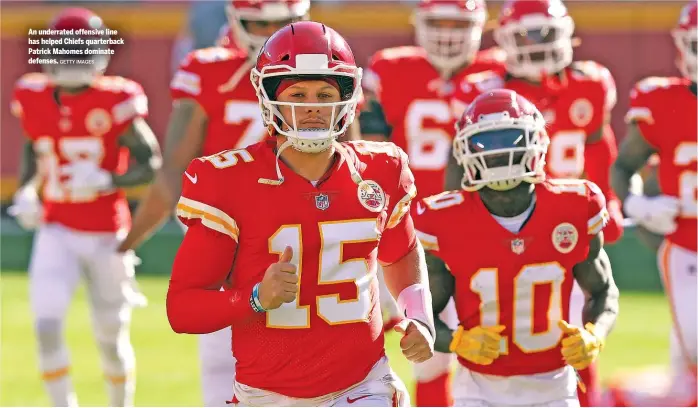  ?? GETTY IMAGES ?? An underrated offensive line has helped Chiefs quarterbac­k Patrick Mahomes dominate defenses.