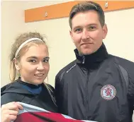  ??  ?? Hope Ramage has signed for Dryburgh Ladies from Dundee City. She’s pictured with Dryburgh Ladies manager Andy Melville.