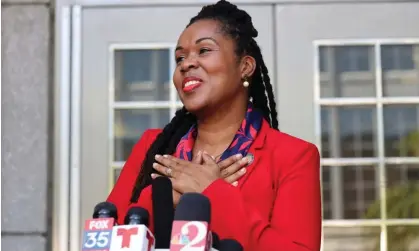  ?? Photograph: Ricardo Ramirez Buxeda/AP ?? Monique Worrell, the ninth judicial circuit state attorney, speaks during a press conference, on 9 August after Governor Ron DeSantis suspended her.