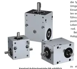  ??  ?? Kegelrad-Aufsteckge­triebe NA erhältlich passend für die kubischen Hubgetrieb­egrößen M0-M4.