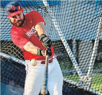  ?? BROCK UNIVERSITY ?? Brock Badgers catcher Josh Wray takes batting practice at George Taylor Field in St. Catharines.
