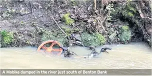  ??  ?? A Mobike dumped in the river just south of Benton Bank