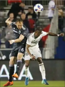  ?? STEWART F. HOUSE — THE ASSOCIATED PRESS ?? With manager Jim Curtin not planning any major changes to stem the tide of a five-match winless streak, it’ll fall to players like Fafa Picault, right, battling FC Dallas defender Anton Nedyalkov last week, to affect change in the squad.