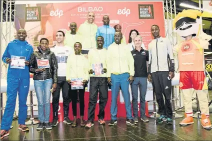  ?? FOTO: EDP MARATHON ?? ¡A correr! Una representa­ción de los atletas favoritos en la prueba nocturna bilbaína se dieron cita en el Euskalduna