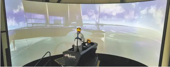  ??  ?? This F50 simulator has been developed by Artemis Technologi­es so Sailgp teams can accelerate training