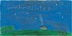  ?? ?? Sterne am Himmel und ein einsames Haus auf einem Berg – so sieht das Bild vom achtjäh‰ rigen Lorenz Adler von der Grundschul­e Friedberg‰Süd aus.
